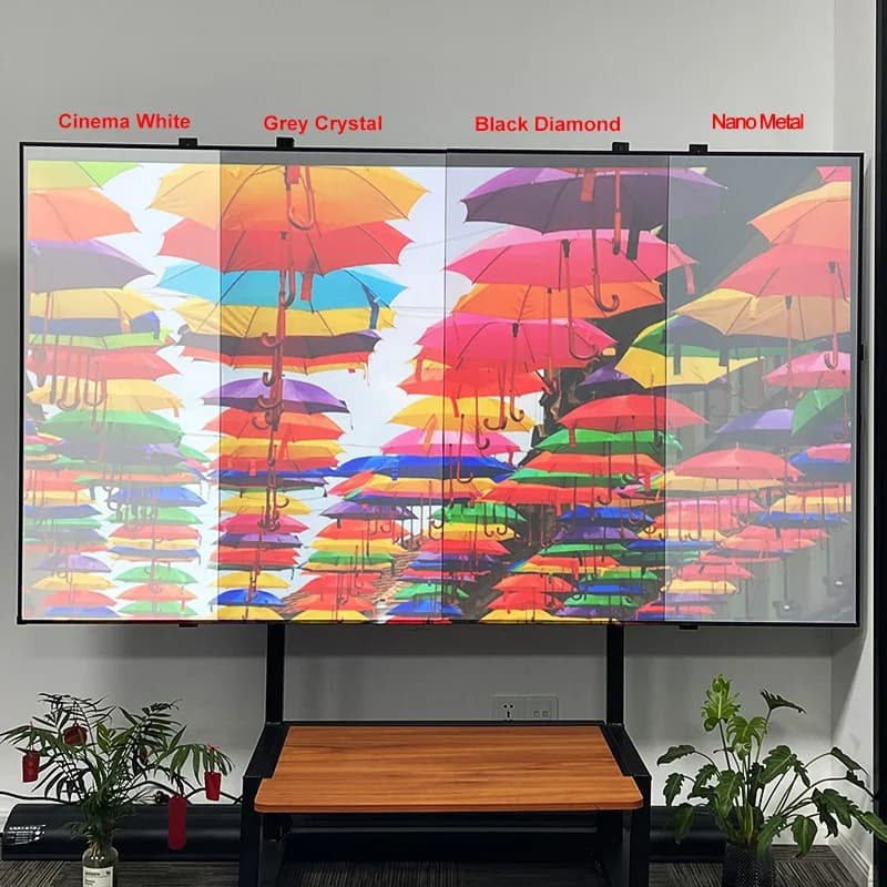 أبيض سينمائي، كريستال رمادي، ماسة سوداء نانو، موشور T كريستال PET، عينة مجانية من قماش شاشة العرض، مادة ستارة ALR - 6