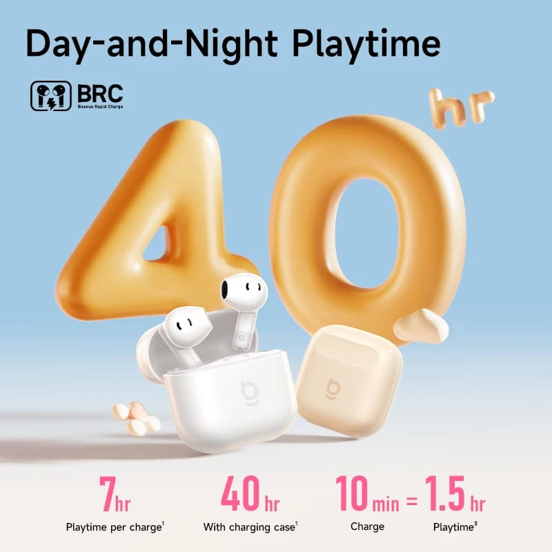 Baseus Bass BS2 Lite True Wireless Earbuds Bluetooth 6.0 Semi-in-Ear Earphones 2-Mic AI ENC 40H Playtime IP55 SuperBass Ear buds - 6