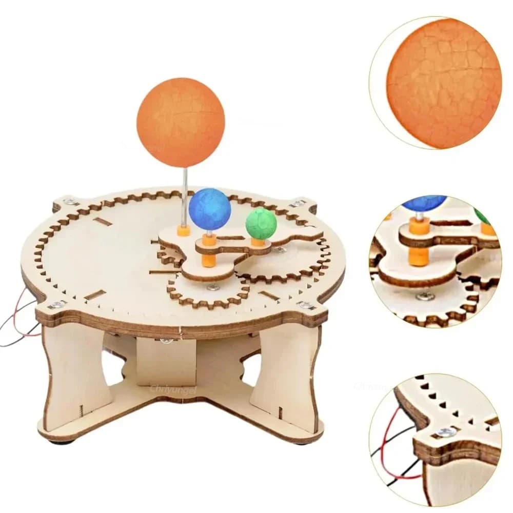 Wooden Sun Earth Moon Planet Solar System Model Kids Puzzle Mechanical Set DIY Science Toy Educational Scientific Experiment Kit - 4