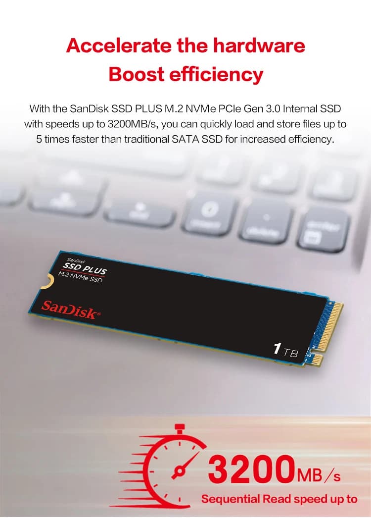 SanDisk SSD Plus M.2 NVMe محرك أقراص صلبة داخلي سعة 250 جيجابايت 500 جيجابايت PCIE Gen3.0 1 تيرابايت 2 تيرابايت سرعة قراءة 3200 ميجابايت/ثانية A3N قرص صلب لأجهزة الكمبيوتر المحمولة - 5