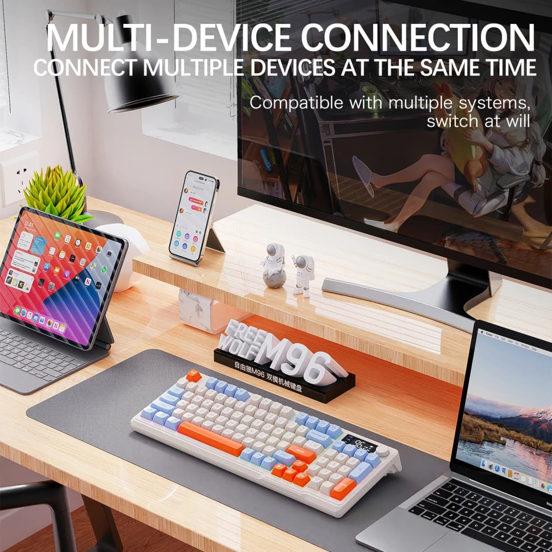 FREEWOLF M96 Wireless Dual Mode Mechanical Keyboard 2.4G Bluetooth 5.0 96 Keys Hot-Swappable PBT Keycaps for E-Sports - 5