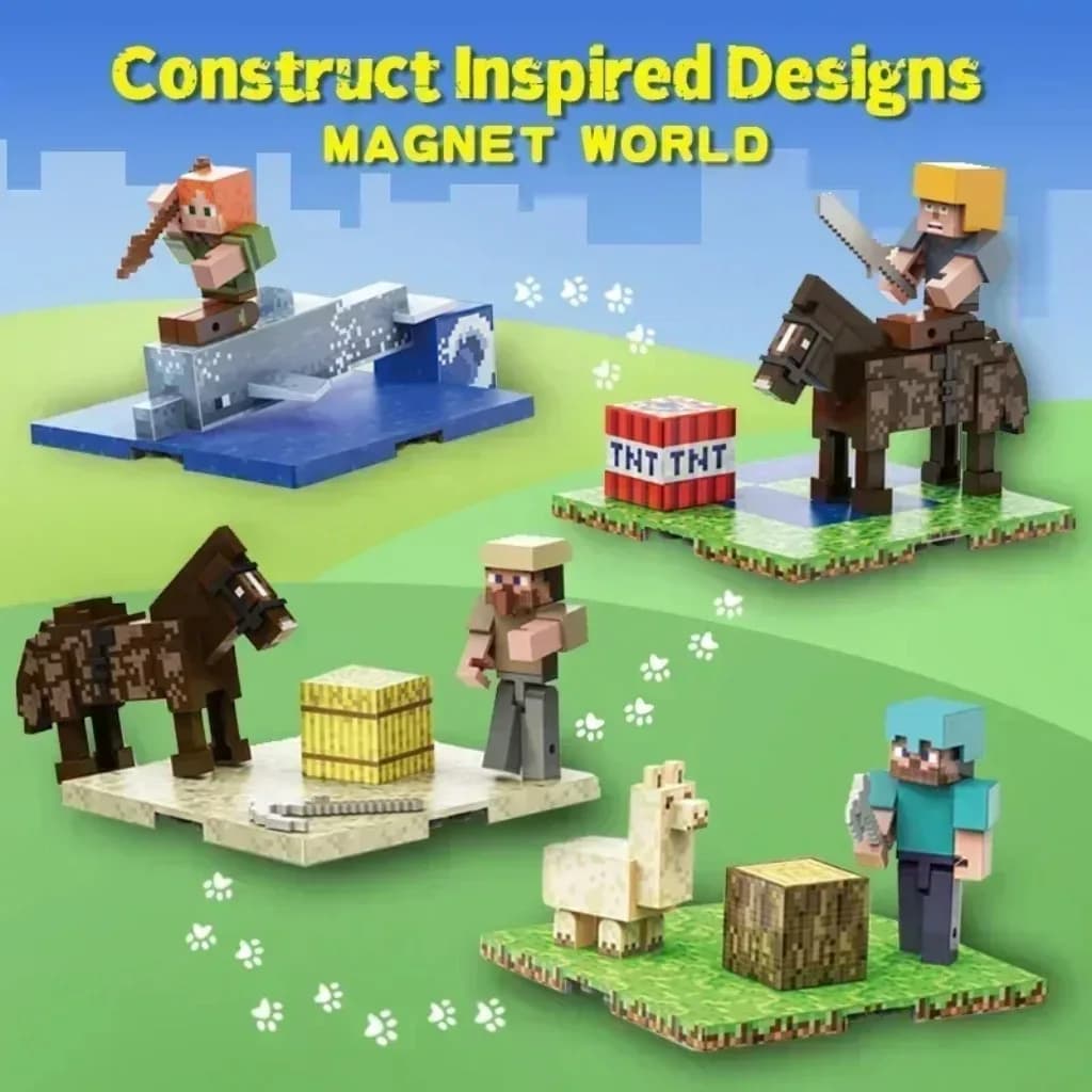 Magnetic Building Blocks Mine World Magnetic Brick Cube Random Cube Base Plate Set Toys Pixel Style Gift for Boys Girl Children - 3