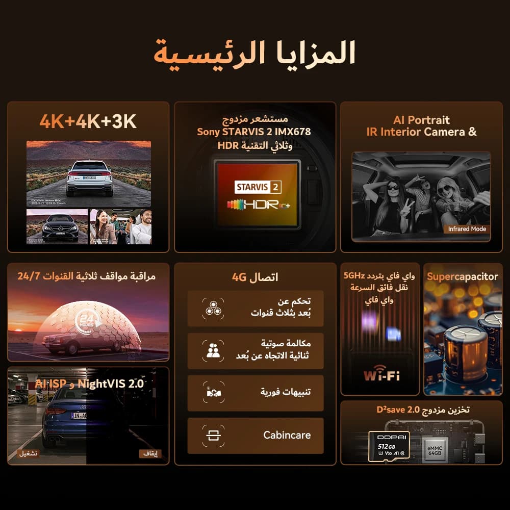 دي دي باي Z90 ماستر 4K + 4K - كاميرا أمامية وخلفية مزدوجة HDR لسوني، ADAS، وقوف السيارات، واي فاي 5 جيجاهرتز، مسجل فيديو DVR - 6