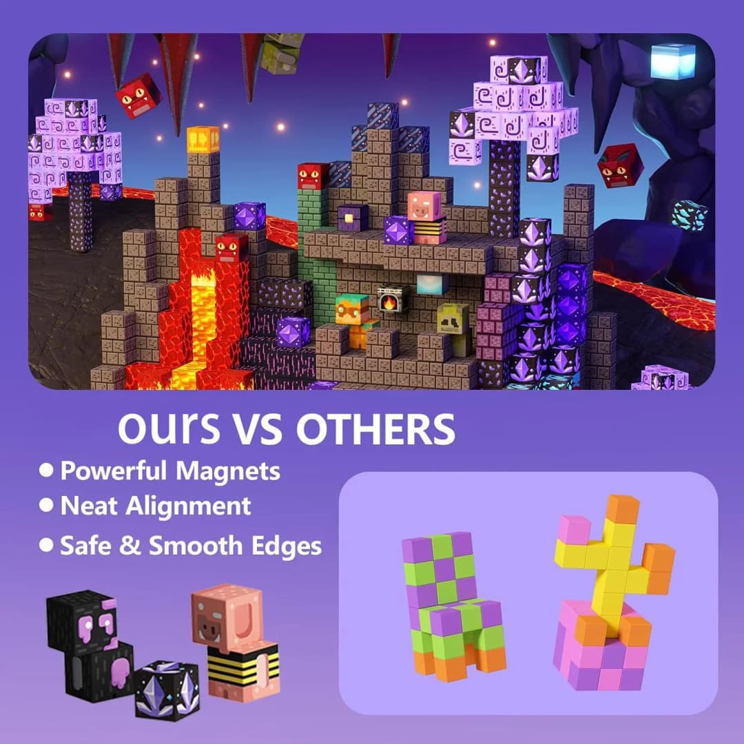 اللبنات المغناطيسية الألغام العالم المغناطيسي الكهف العالم الطوب مكعب مجموعة ألعاب الجذعية الحسية 2025 أفضل هدية لصبي فتاة الأطفال - 5