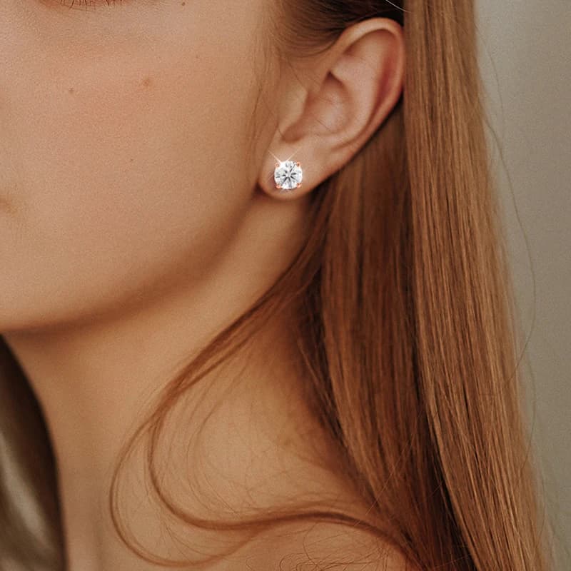 أقراط مسمارية من الموايسانتي باللون الذهبي الوردي من سميو 0.2-3 قيراط للنساء، أقراط كلاسيكية لامعة لحفلات الزفاف من الألماس المخبري من الفضة النقية عيار 925 - 6