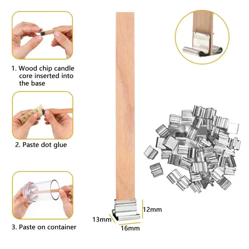 20 قطعة الشموع الخشبية الفتيل لتقوم بها بنفسك مجموعة صنع الشموع التي لا دخاني شمعة الأساسية مع قاعدة مشبك شمعة يدوية الصنع الخشب الأساسية Candlewick - 2