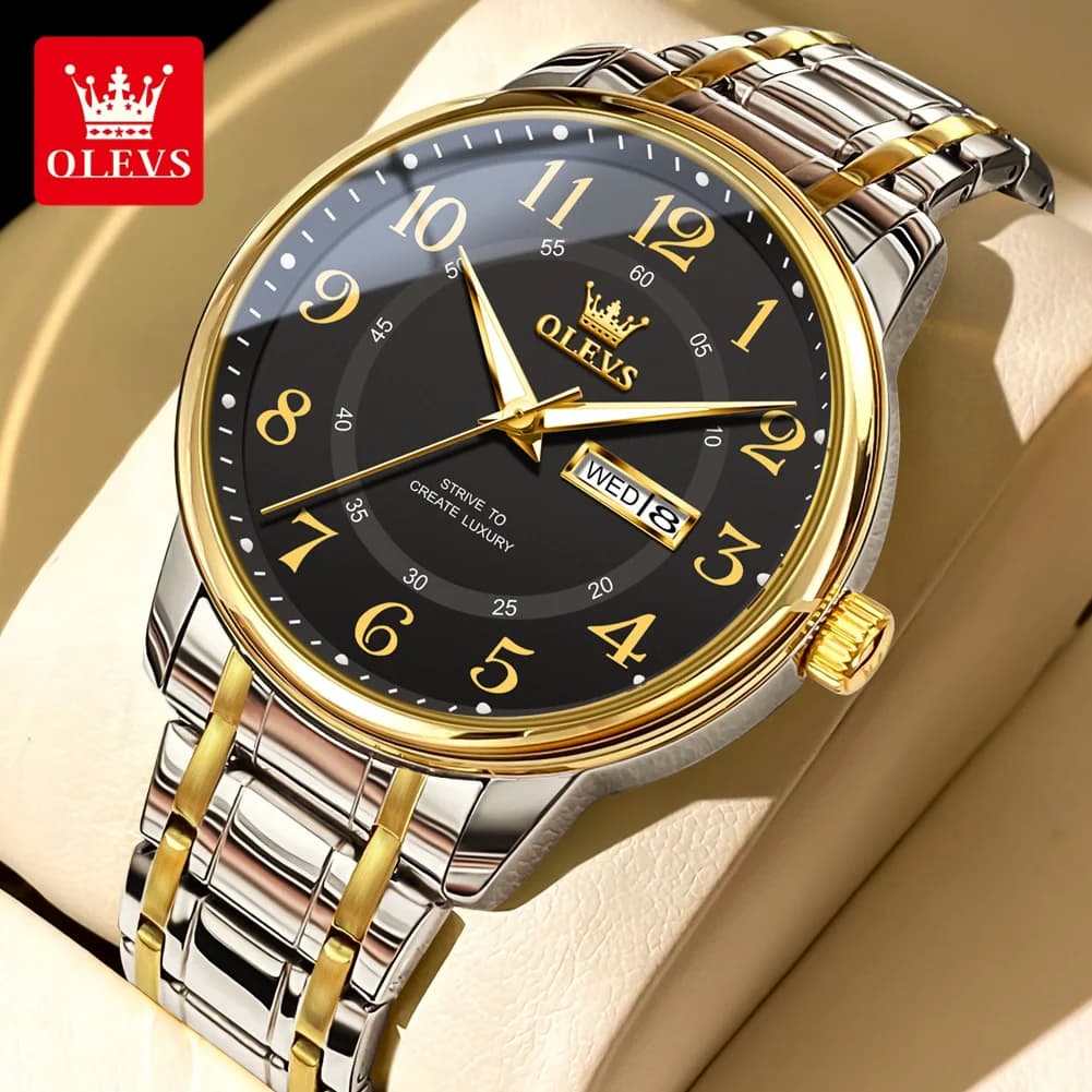 ساعة فاخرة مضيئة من الفولاذ المقاوم للصدأ كوارتز من OLEVS 2891 للرجال، مقاومة للصدمات والماء، ساعات رياضية للرجال، ريلوج هومبر - 2