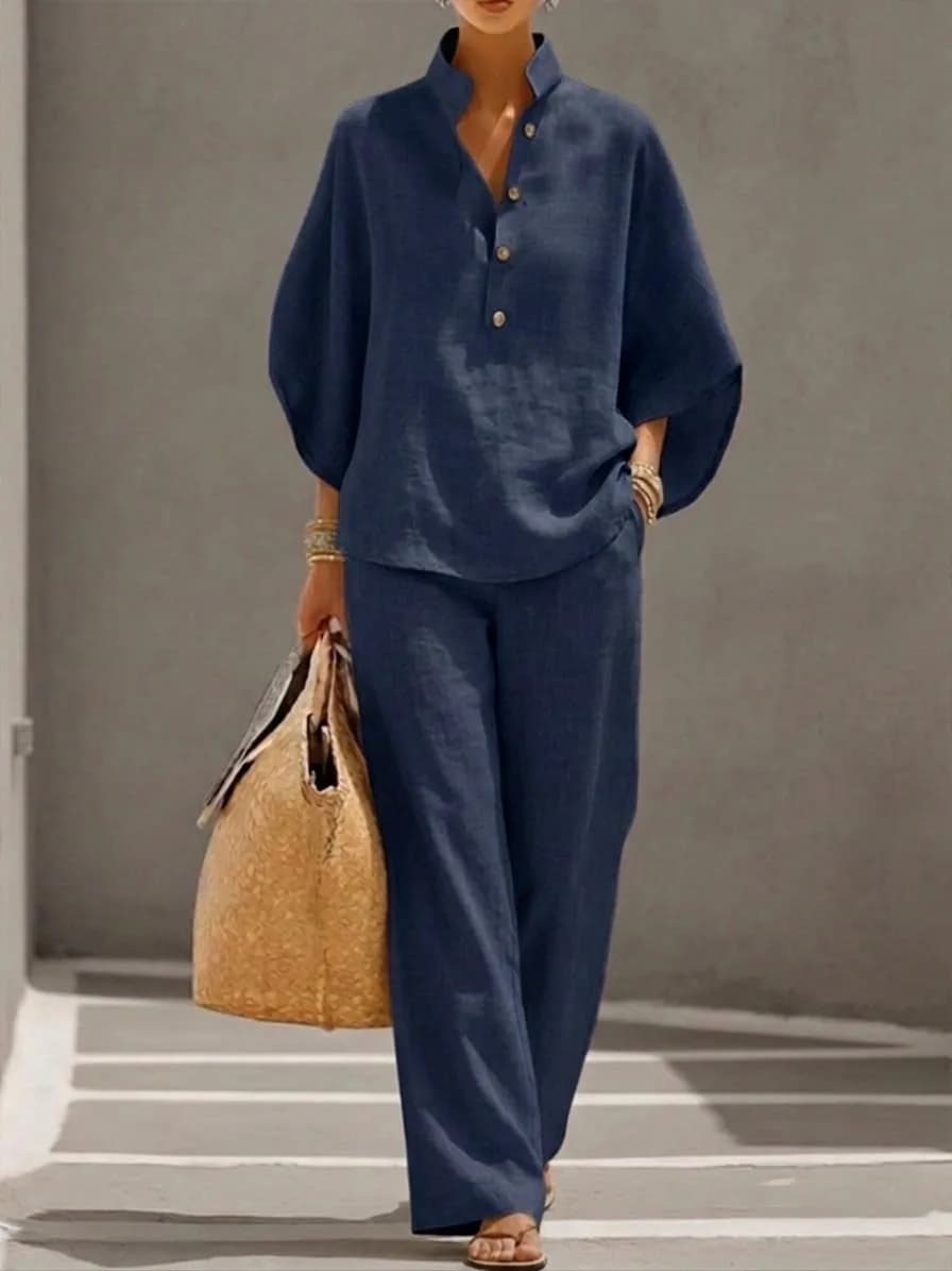 New women's shirt set button cardigan loose comfortable casual versatile women's set - 5