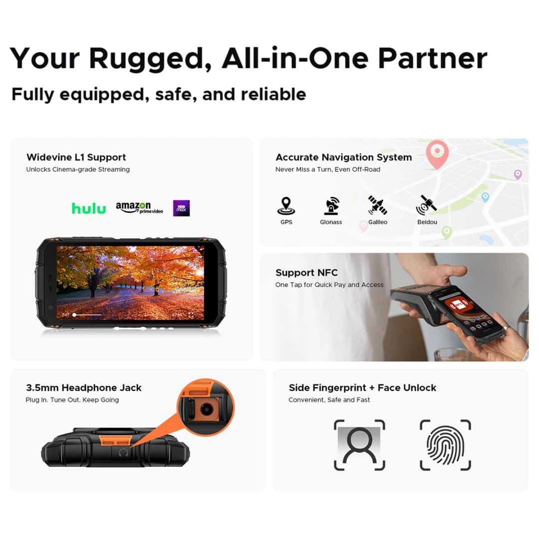 العرض العالمي الأول لهاتف DOOGEE Fire 3 المتين للغاية شاشة 5.5 بوصة HD 6 جيجابايت 256 جيجابايت هاتف محمول 8350mAh أندرويد 15 NFC - 4
