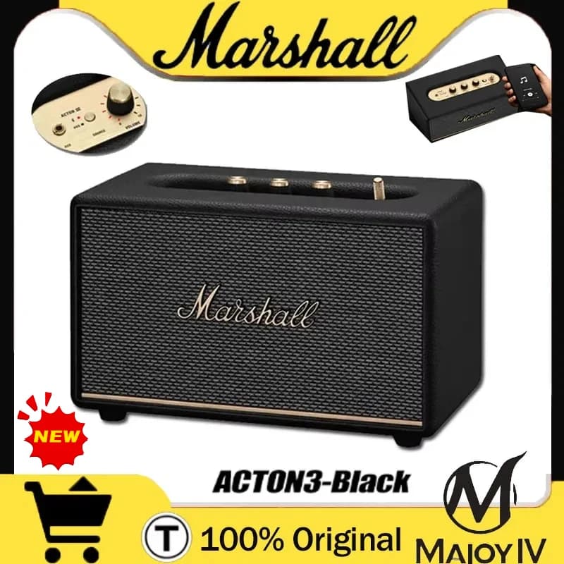 Marshall ACTON3 Portable Bluetooth Speaker - Deep Bass Powerful Sound Stereo Wireless IPX4 Waterproof for Party Outdoor Use