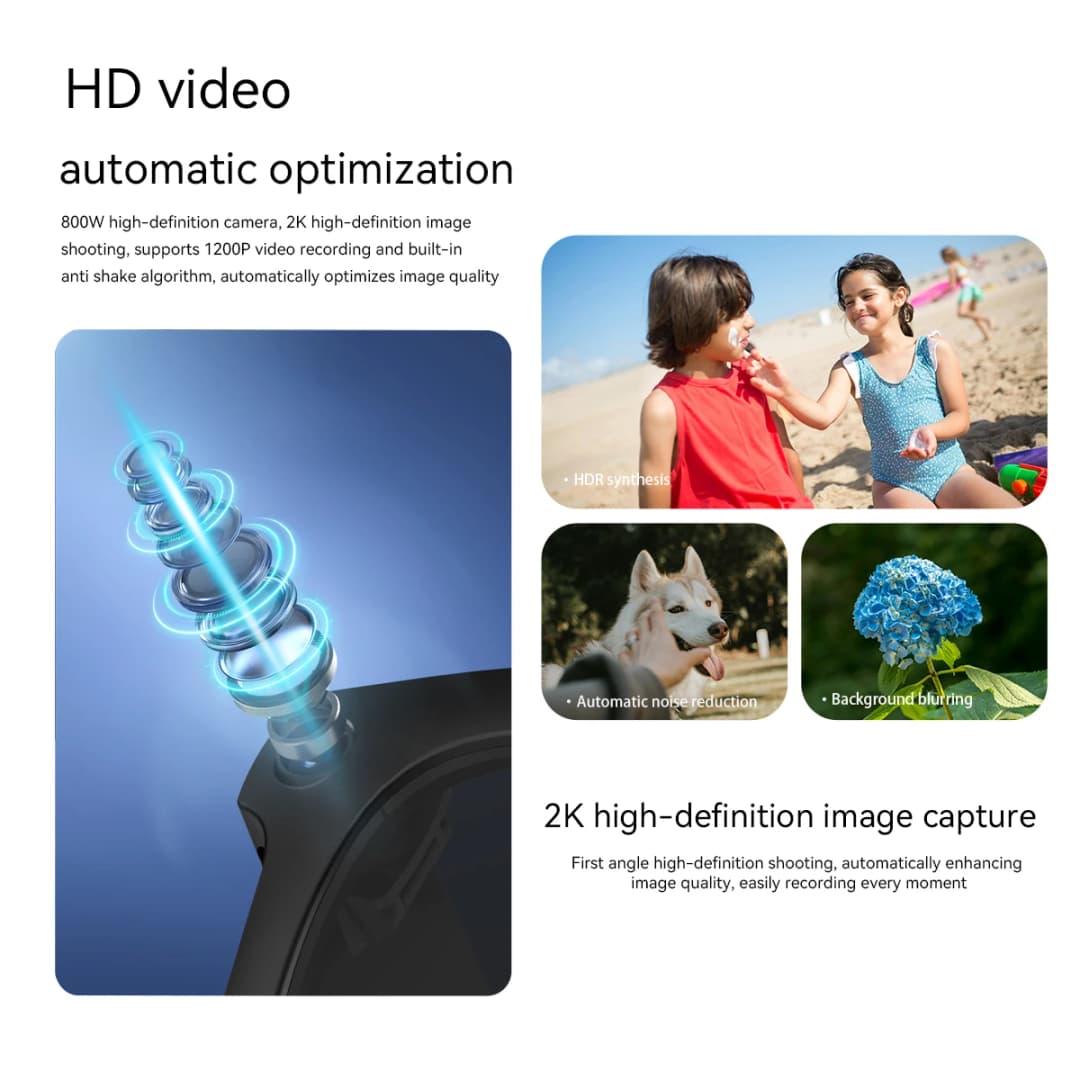 نظارات بلاكفيو الذكية BV100، كاميرا HD، بلوتوث 5.4، بطارية 220 مللي أمبير، مكبرات صوت ستيريو بجهير، ميكروفون إلغاء الضوضاء، كشف الارتداء - 4