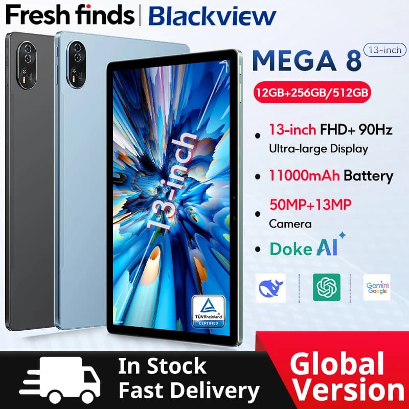 【World premiere】Blackview MEGA 8 Tablet 13 inch FHD+ 90Hz Display 11000mAh  AI Android 15 50Mp Camera 4 BOX Speakers 4G Pad PC