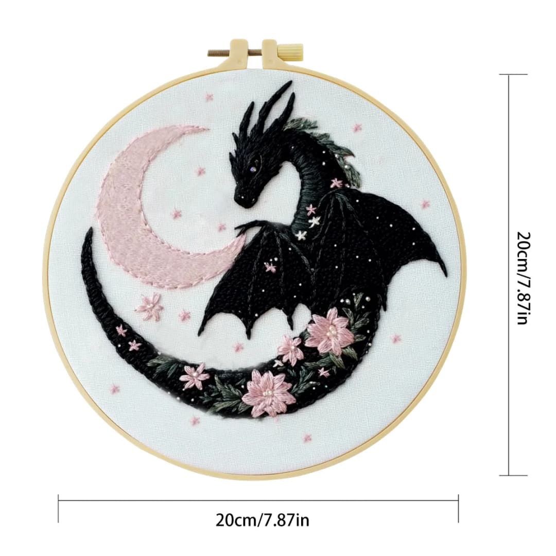 1pc 20X20CM/7.87inch The Dragon and the Moon Embroidery Starter Kit DIY kit Set for Beginner Craft Painting Sewing Art - 5