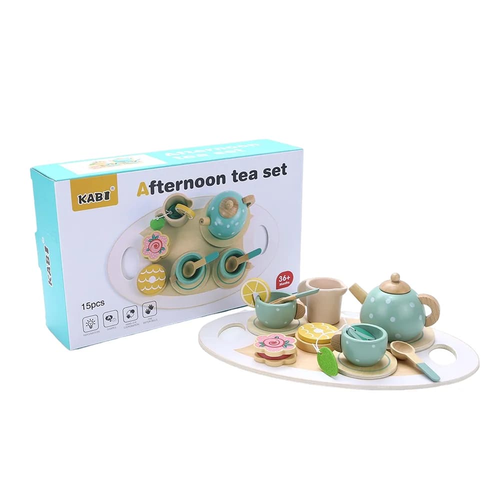 Wooden Children Simulation Afternoon Tea Set Toy Pretend Play Food Learning Role Play Game Early Educational Toys for Toddlers G - 2