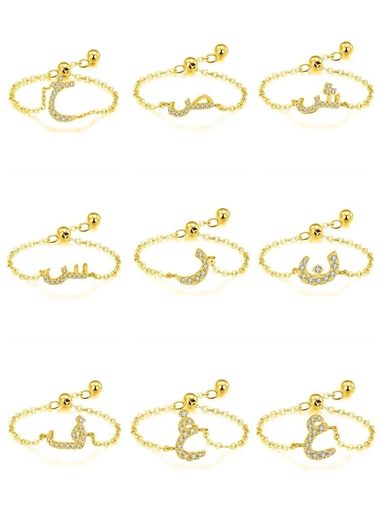 خاتم من الفضة الإسترليني 925 مرصع بالزركونيوم على شكل 26 حرفًا، خاتم خطوبة وزفاف فاخر وعالي الجودة للنساء - 4