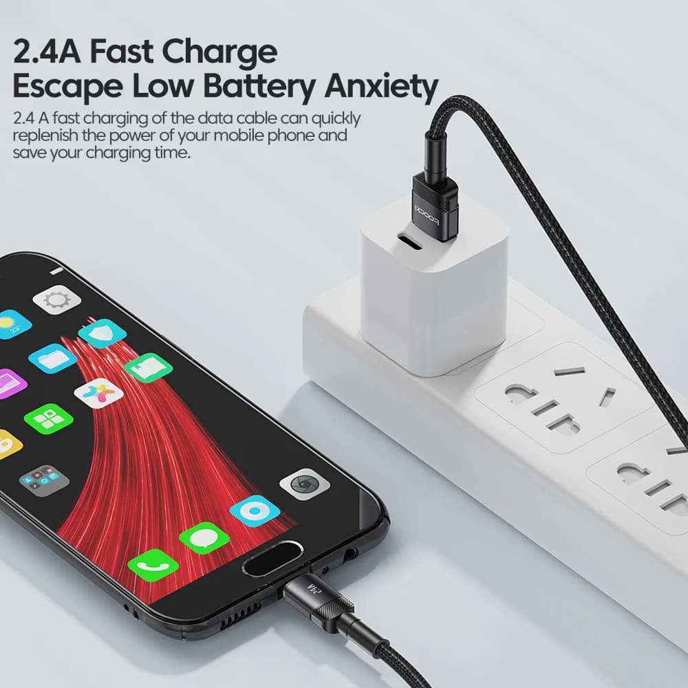 Toocki 2.4A Micro USB Cable Fast Quick Charger USB Cable For Xiaomi Redmi Huawei Realme USB to Micro USB Cord Fast Charging Wire - 5