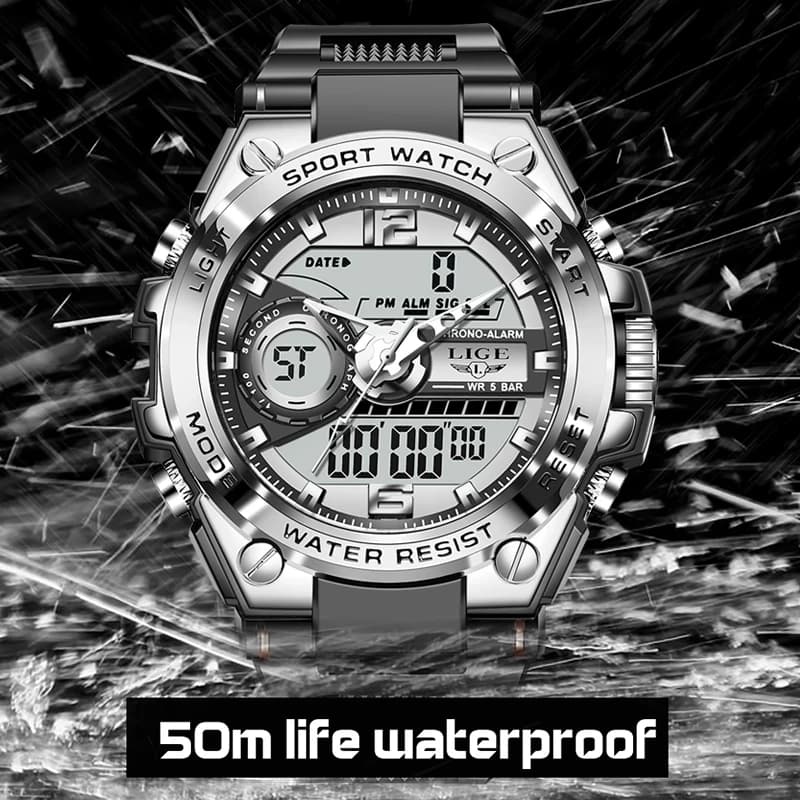 LIGE Digital Men Military Watch 50m Waterproof Wristwatch LED Quartz Clock Sport Watch Male Big Watches Men Relogios Masculino - 6