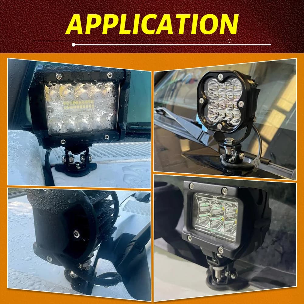 حامل تثبيت ضوء عمل LED عالمي 2 قطعة، حامل تثبيت شريط إضاءة LED للغطاء، حامل مصباح ضباب لسيارات الجيب والشاحنات والسيارات الرياضية متعددة الاستخدامات المخصصة للطرق الوعرة - 6