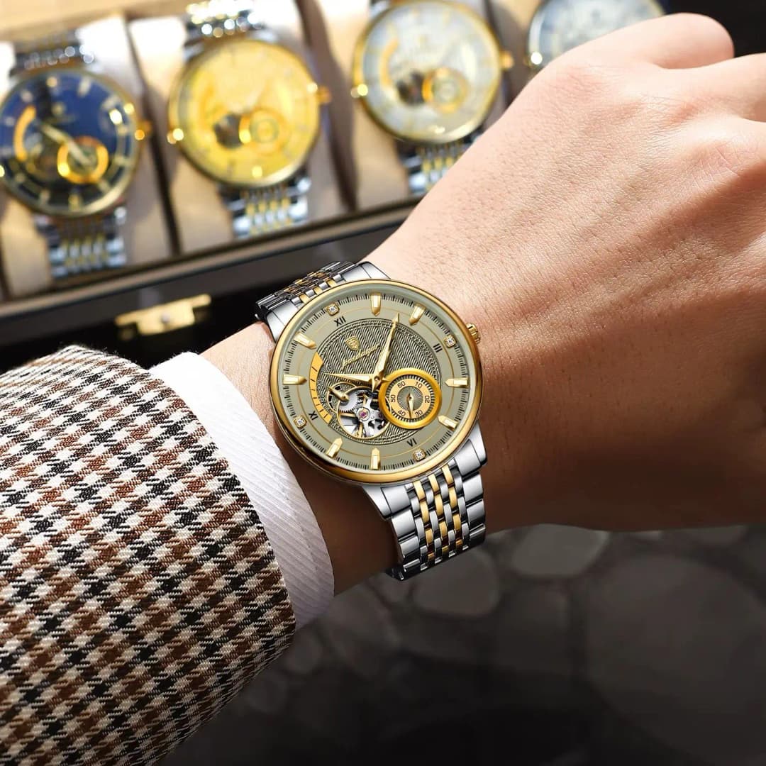 ساعة يد رجالية فاخرة من بويداغار، توربيون مجوف مضيء، ستانلس ستيل، ميكانيكية أوتوماتيكية - 5