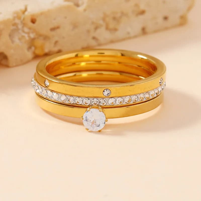 Luxury Stainless Steel Ring For Women Three-Piece Set Zircon Classic Fashion Finger Accessory Jewelry Female Gifts Wholesale - 4
