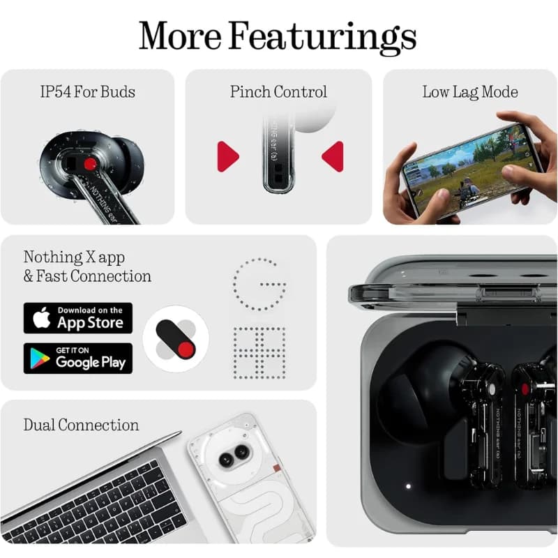 سماعات أذن Nothing Ear (a) TWS لاسلكية بتقنية Bluetooth 5.4 مع إلغاء الضوضاء التكيفي ومقاومة للماء IP54 وعمر بطارية طويل - 6