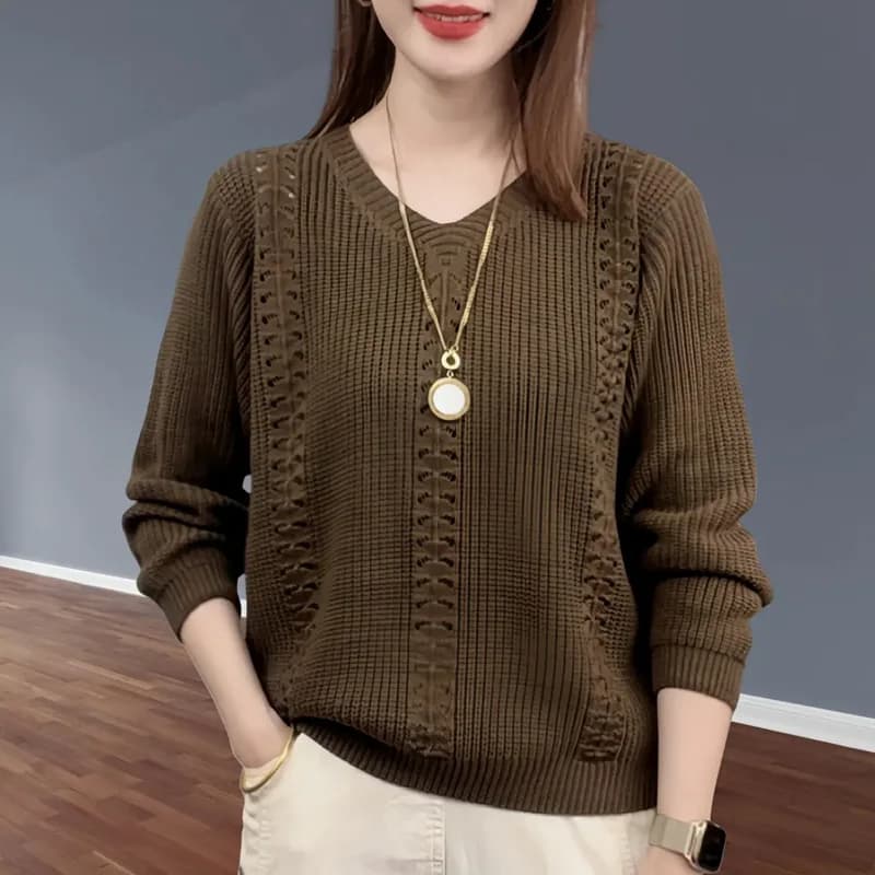 V-neck Knitted Sweater Autumn Popular Women's Clothing Foreign Style Inside with Solid Color Bottoming Shirt Top Jumpe Homme - 4