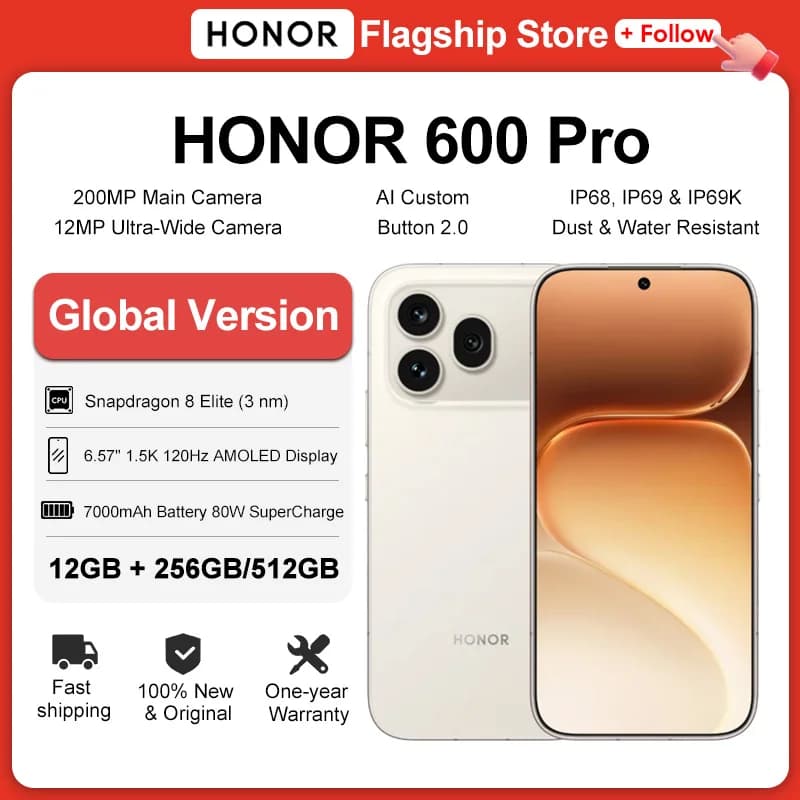 Global Version HONOR 600 Pro 6.57'' AMOLED Snapdragon 8 Elite 200MP OIS Camera 120X Zoom 7000mAh 80W Wired 50W Wireless Charging - 2
