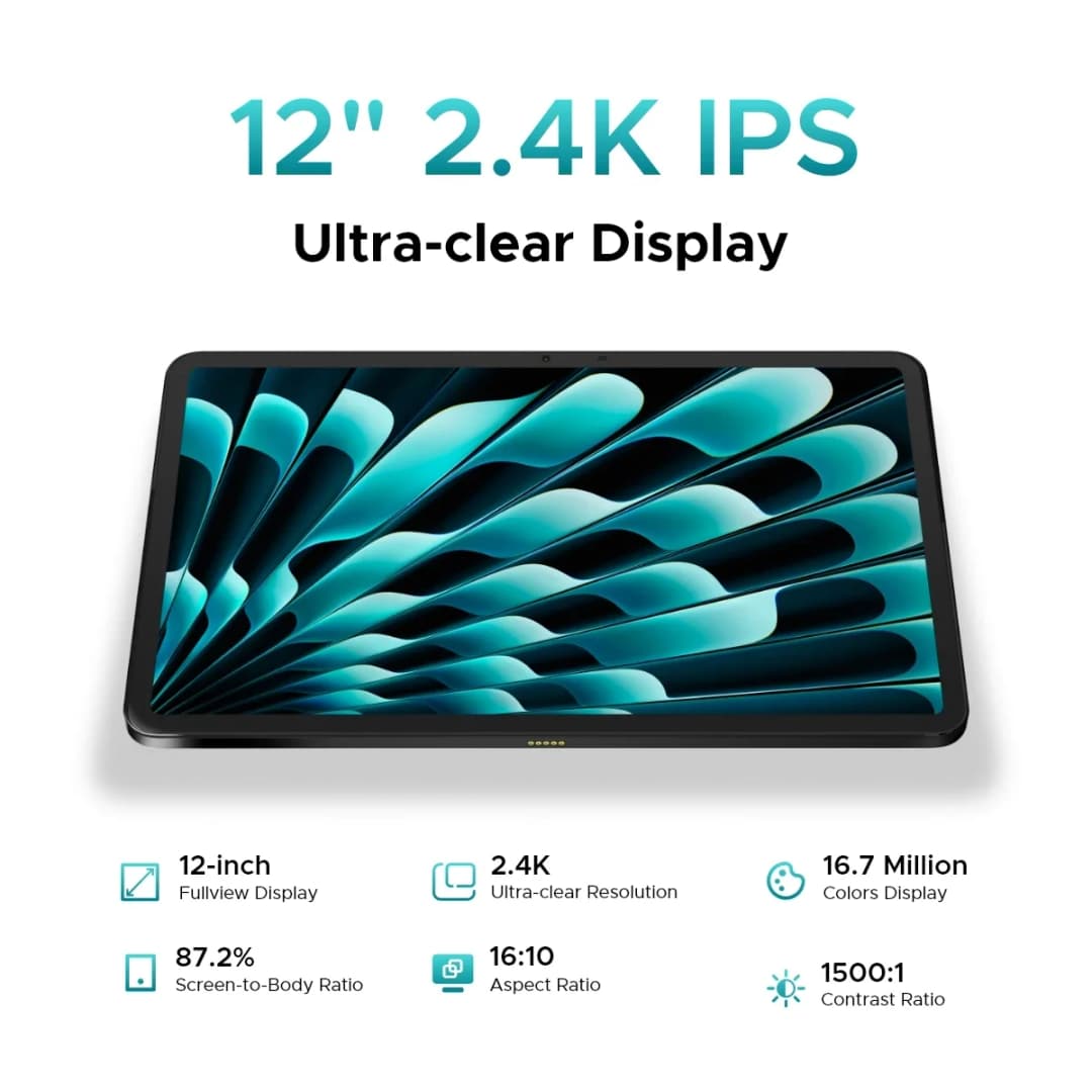 جهاز لوحي DOOGEE T40 برو 12 بوصة IPS 2.4K 20 جيجابايت (8+12) 512 جيجابايت أندرويد 14 هيليو G99 6 نانومتر 10800 مللي أمبير 18 واط شحن مكبرات صوت رباعية 7.6 ملم فائق النحافة - 3