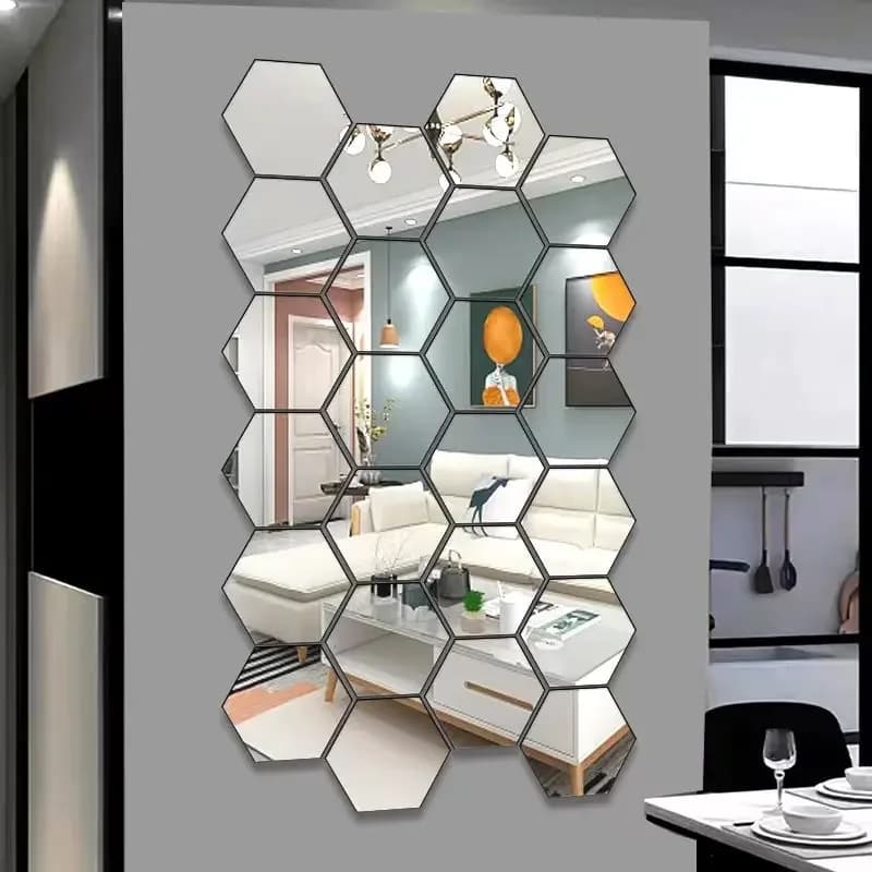 6/12pc Hexagon Mirror Wall Stickers 3D DIY Acrylic Mirror Sticker Self Adhesive Decals Removable Living Room Bathroom Home Decor - 2