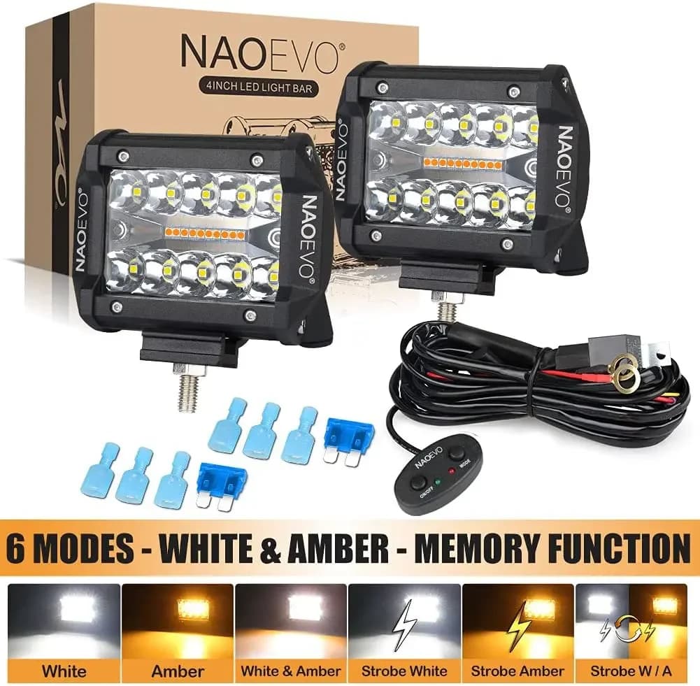 أضواء LED للطرق الوعرة NAOEVO 4x4 بودات شريط إضاءة 4 بوصة 120 واط 12V 24V 6 أوضاع ضوء عمل LED للضباب القيادة لسيارات ATV الدراجات النارية الشاحنات الجيب