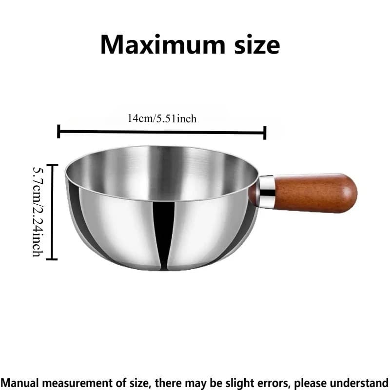 قدر صغير من الفولاذ المقاوم للصدأ بمقبض خشبي، 14 سم، مناسب للتخييم والمطبخ - 2