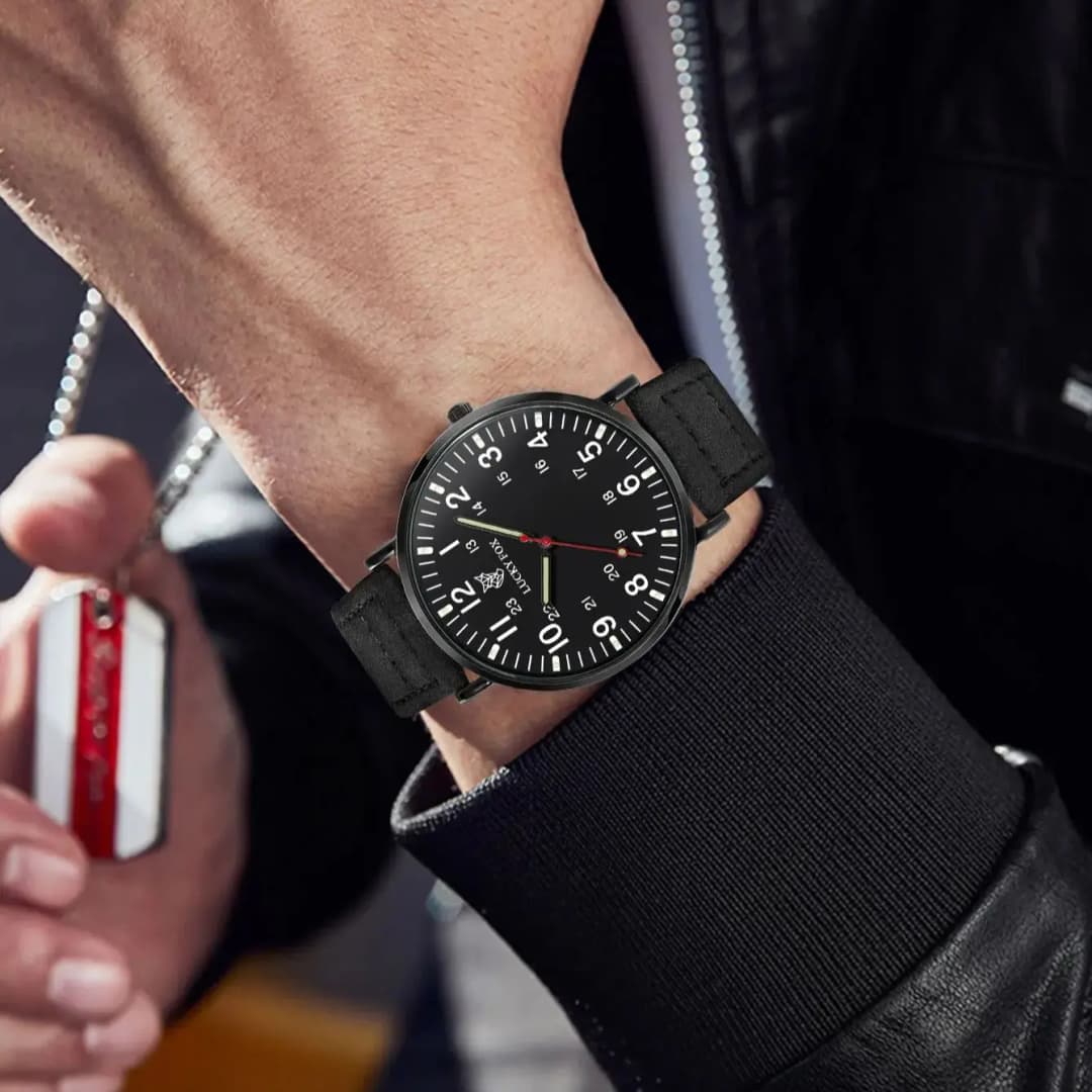 ساعة لاكي فوكس كلاسيكية فاخرة بسيطة غير رسمية كوارتز رجالية ساعة يد للرجال ساعة كبيرة بميناء دائري - 4