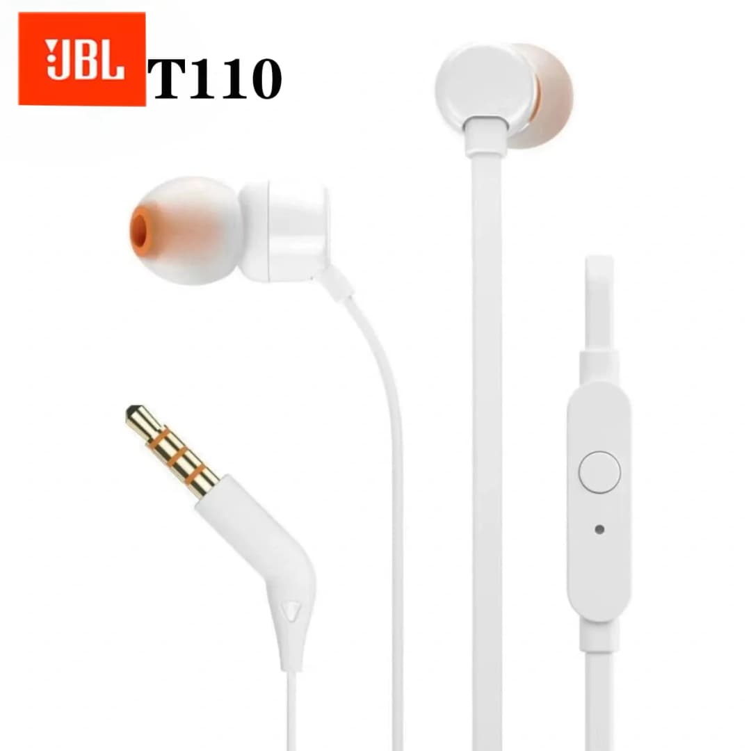 سماعات أذن سلكية JBL TUNE 110 مرخصة رسميًا، ميكروفون مدمج، واجهة 3.5 ملم، غطاء أذن سيليكون للمكالمات الرياضية