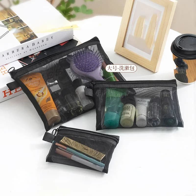 Women Mesh Cosmetic Bag Travel Storage Makeup Bag Organizer Female Make Up Pouch Zipper Clear Small Large Toiletry Beauty Case - 5