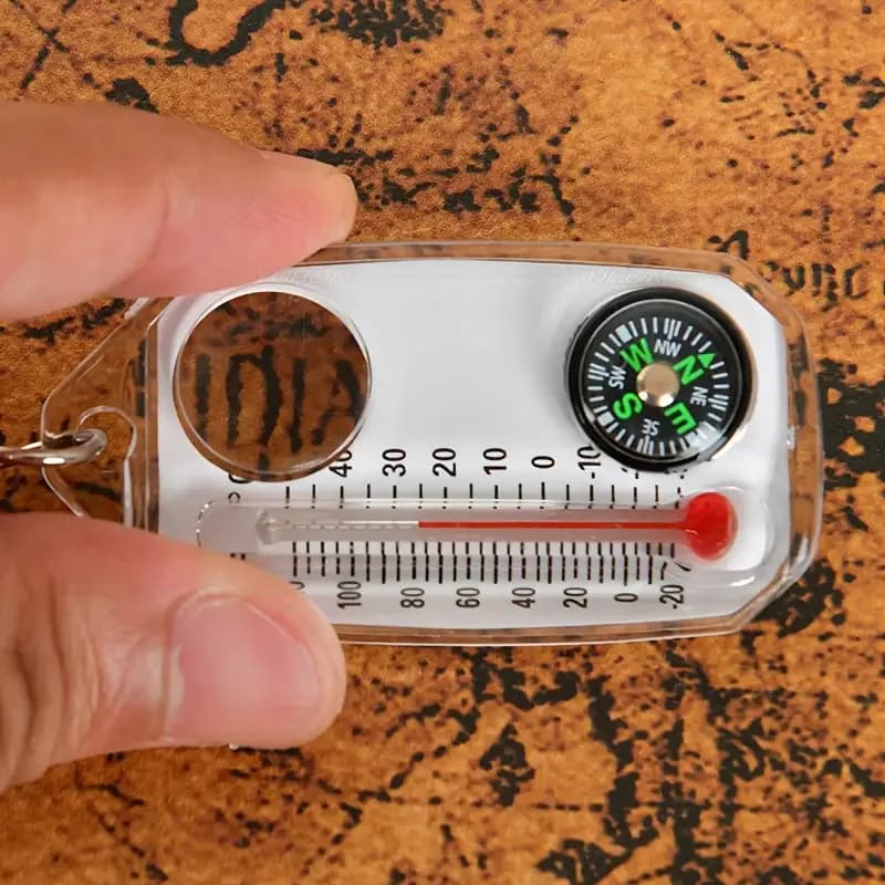 3 in 1 Keychain Compass Portable Mini Keychain Outdoor Thermometer magnifying glass Compass, camping essentials, survival tools, - 5