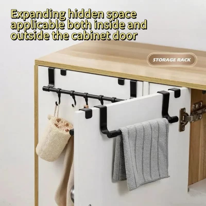 Towel Rack Over Door Stainless Steel Towel Bar Storage Organizer Bathroom Kitchen Cabinet Door Hanging Towel Rack - 5
