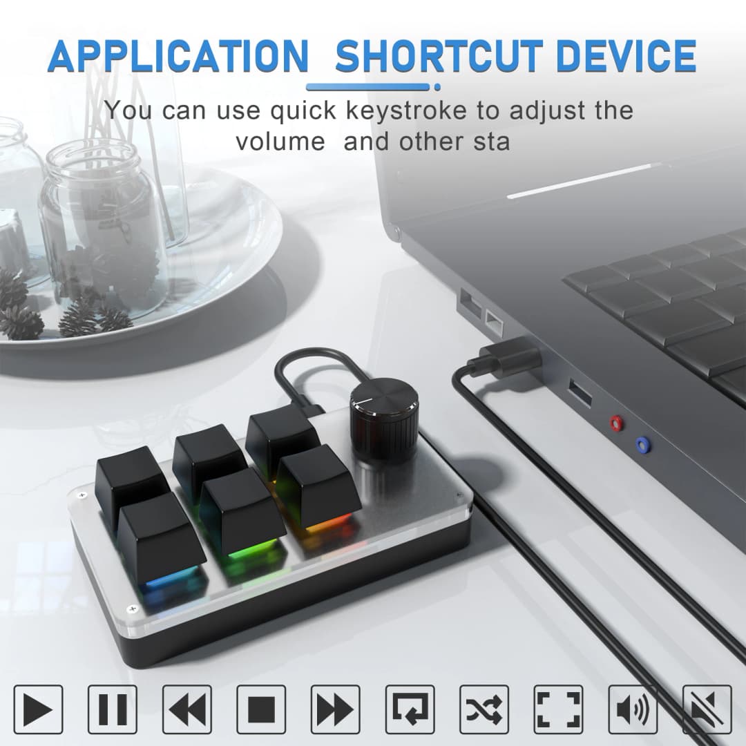 6 Keys 1 Knob RGB Programming Macro Gaming Knob Keypads Mini Custom Programming Keyboard USB Mechanical Keyboard for Photoshop - 3