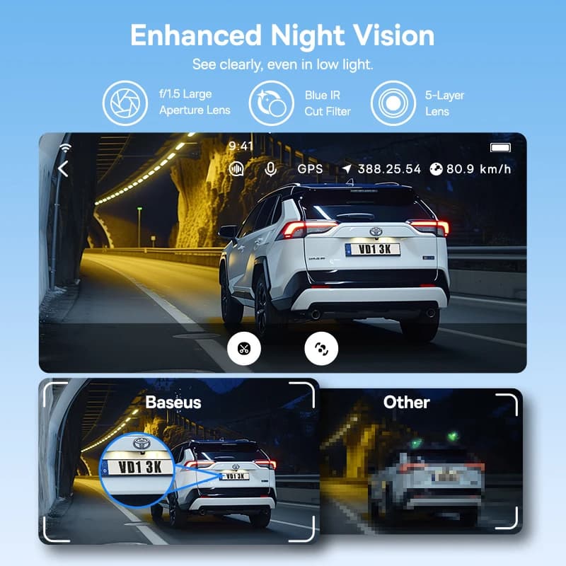 Baseus 3K Dash Cam VD1 كاميرا أمامية وخلفية HD مدمجة نظام تحديد المواقع غاليليو مكثف فائق جهاز تسجيل فيديو رقمي للسيارات مسجل كاميرا السيارة دعم مواقف السيارات 24H - 4