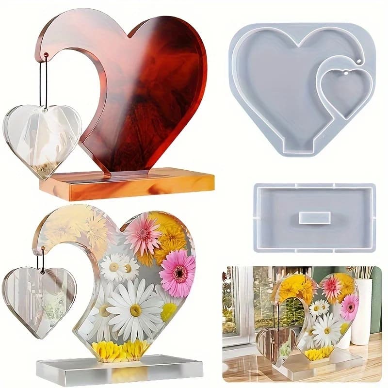 1 set of DIY heart-shaped photo display resin silicone casting mold, suitable for home wedding decorations and graduation souven