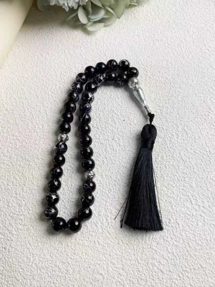 33 خرزة تسبيح ملونة، خرز صلاة مصنوع يدويًا، مجوهرات إسلامية أنيقة وإكسسوارات عصرية - 6