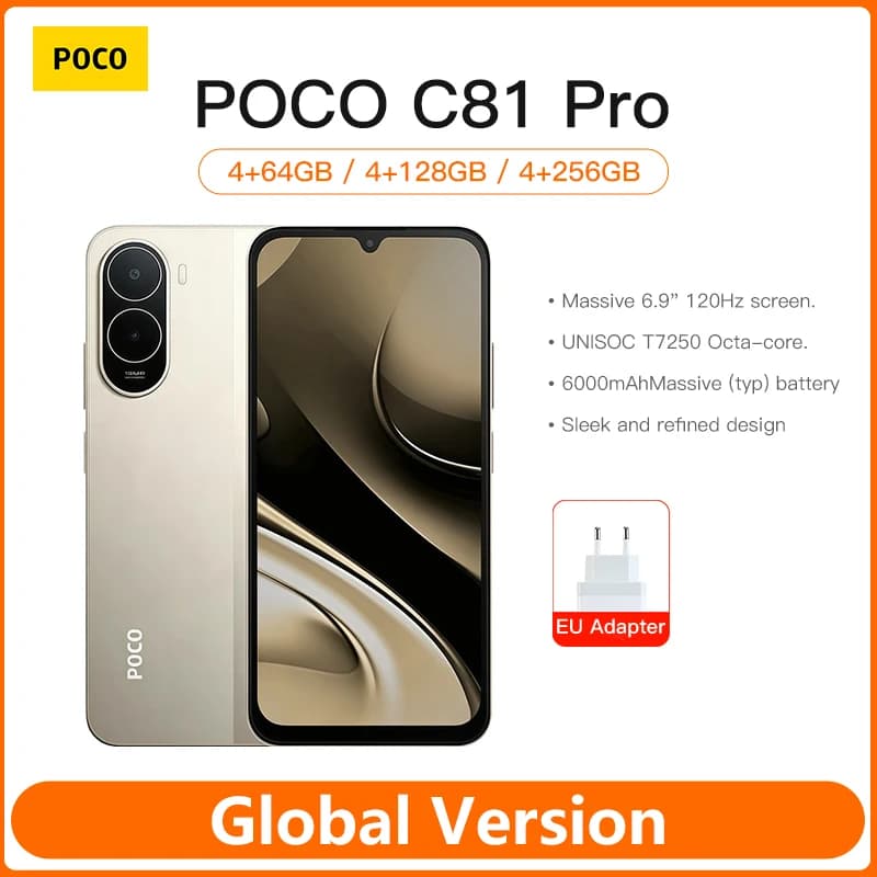 POCO C81 Pro Smartphone Global Version 6.9 inch Display 120Hz 6000mAh Battery UNISOC T7250 Octa core HyperOS 3 2026 Mobile Phone