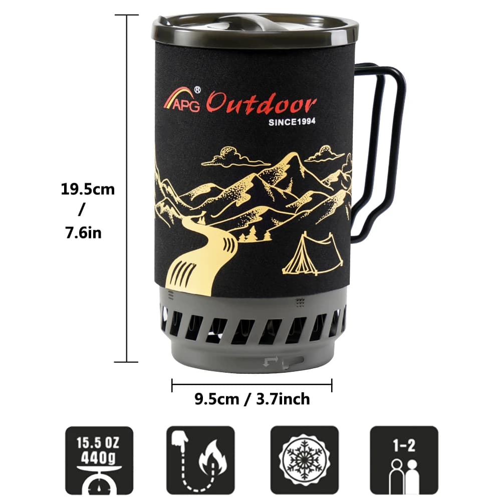 نظام طبخ محمول من APG بسعة 1400 مللي للمشي لمسافات طويلة والتخييم في الهواء الطلق، موقد مع مبادل حراري، وعاء، وشعلات غاز البروبان - 3