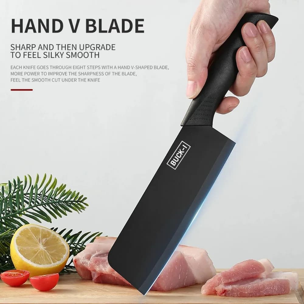 6pcs Kitchen Knife Set with Knife Holder High-grade Black Steel Knife Set Gift Knife Stainless Steel Kitchen Utensils Household - 5