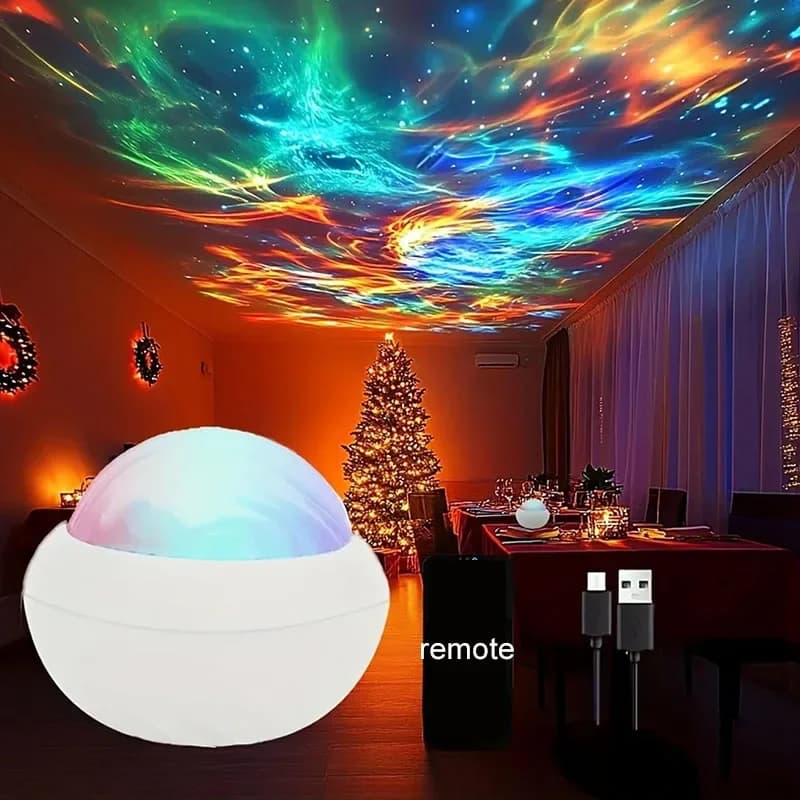 LED USB Galaxy Projector Lamp 360° Northern Aurora Ball Atmosphere Night Lights with Remote Control for Party Home Ceiling Decor - 5