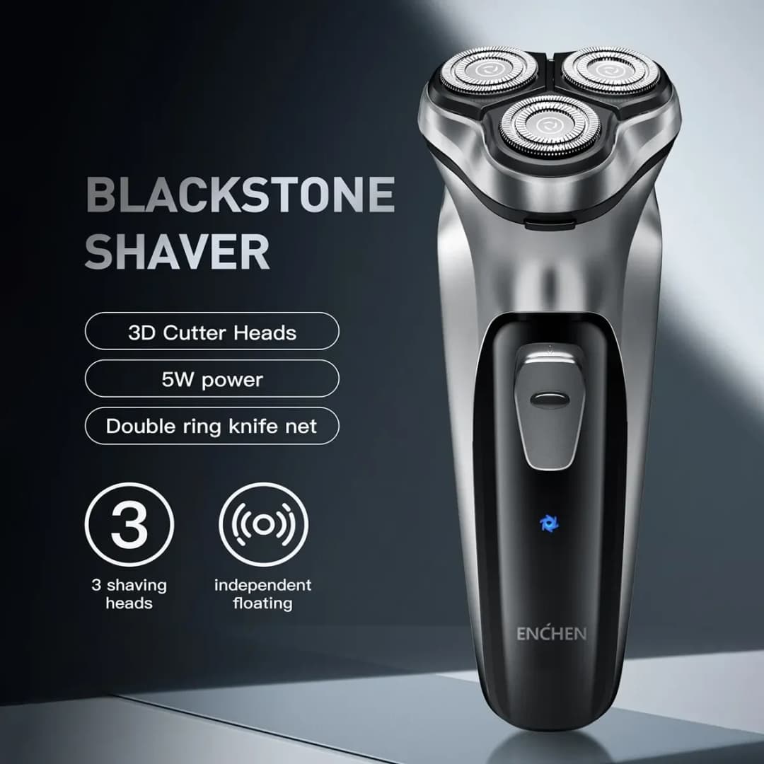 ENCHEN Blackstone ماكينة حلاقة دوارة كهربائية للرجال بشفرة عائمة ثلاثية الأبعاد قابلة للغسل وشحن عبر USB Type-C