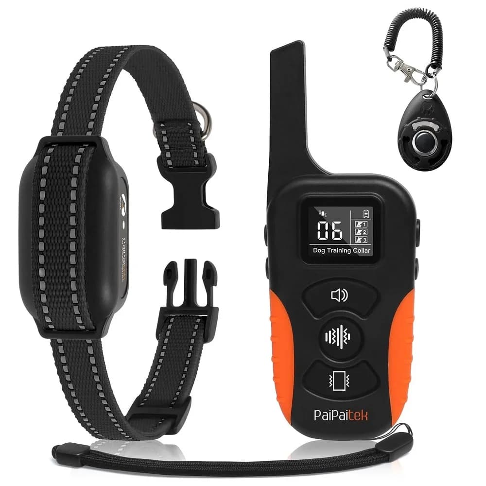 طوق تدريب للكلاب بدون صدمات، طوق اهتزاز مقاوم للماء حتى 1000 متر، طوق إلكتروني قابل لإعادة الشحن لجميع أحجام الكلاب