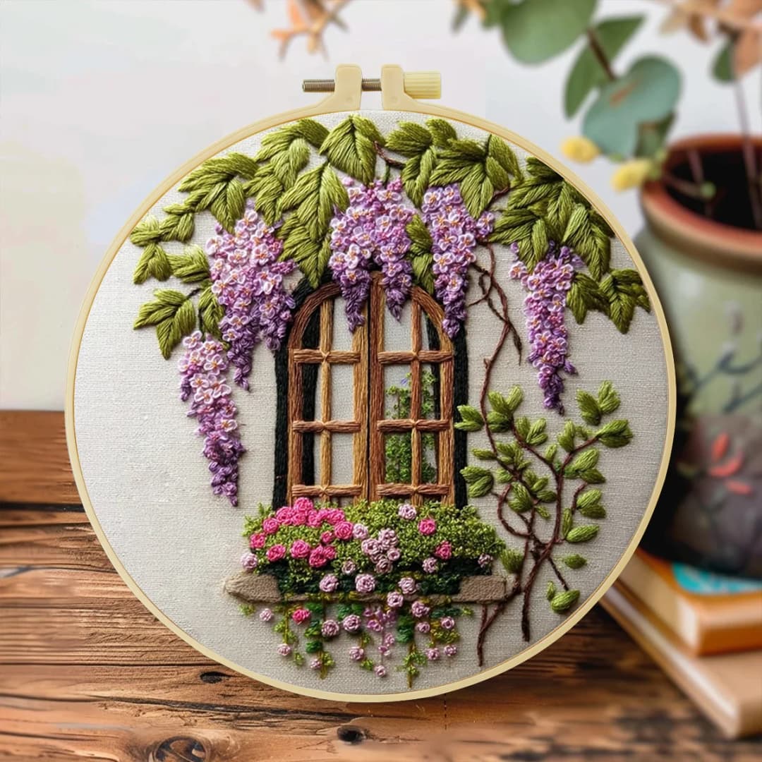 1pc 20X20CM/15X15CM 7.87/6.3inch Embroidery Starter Kit DIY Kit Home Decor, Windows and Flowers, Embroidery Kit - 2