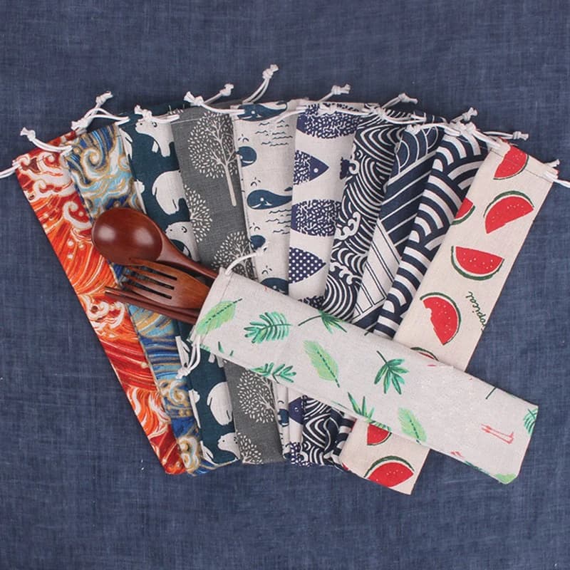 حقيبة قش معدنية قابلة لإعادة الاستخدام لأدوات المائدة ، حقيبة ملونة للسفر ، التخييم ، عيدان الطعام ، ملعقة ، شوكة ، سكين ، حاوية تخزين ، 1 قطعة