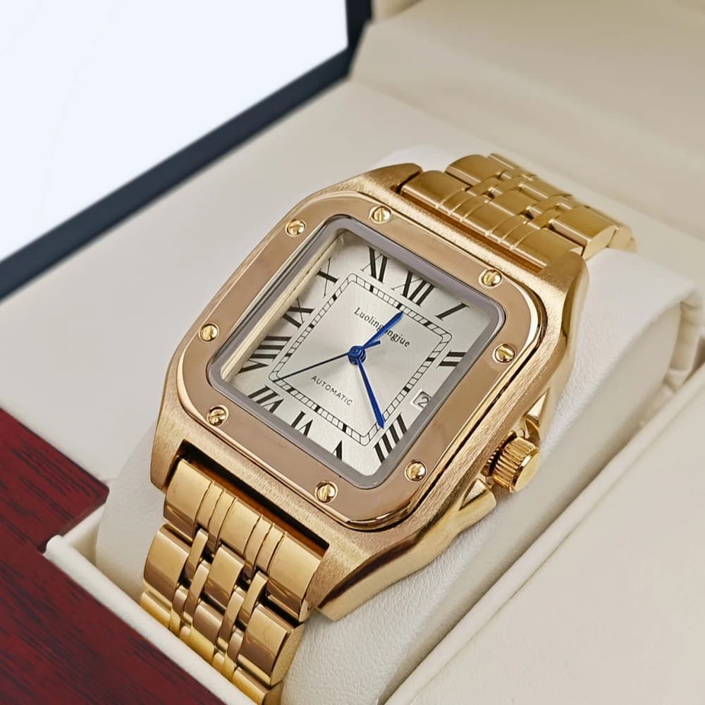 ساعة رجالية ميكانيكية عالية الجودة بتصميم مربع، لف تلقائي، هيكل عظمي، سوار من الفولاذ المقاوم للصدأ، مع عرض التقويم، سلسلة دبابة بأسلوب أوروبي وأمريكي، ساعة أنيقة وعصرية للرجال، هدية مثالية للحبيب في عيد الحب - 4