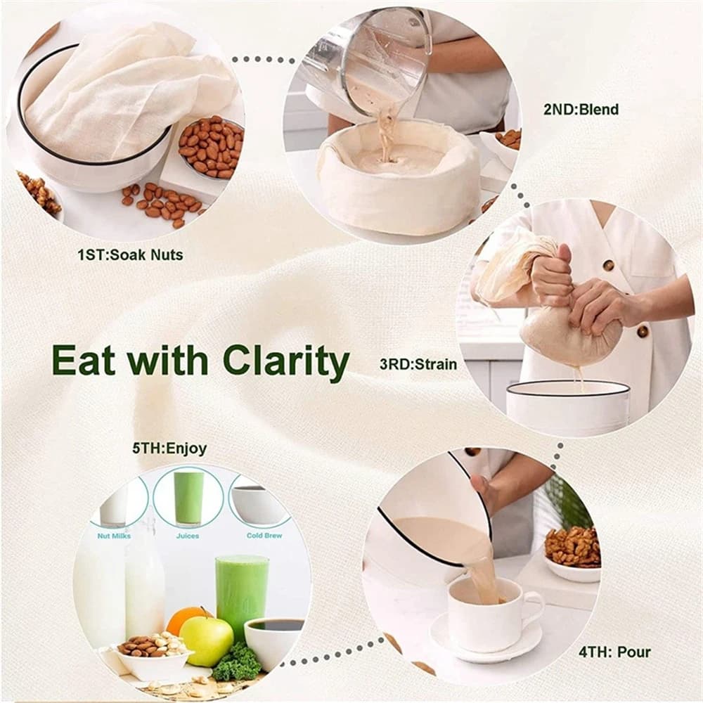 أدوات مطبخ من الشاش القطني القابل لإعادة الاستخدام، قماش مرشح التوفو والجبن، أدوات مرشح الزبدة والقهوة، أكياس برباط للمنزل والمطعم - 4